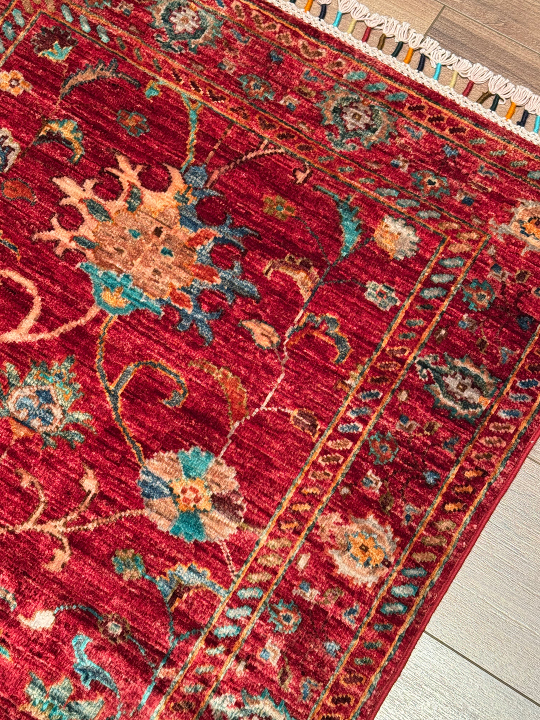Sultani Binbirgece Runner Original Hand-Woven Red Vegetable Dyed Wool Carpet 0.82x233 1.91 Square Meters - 3x6 ft