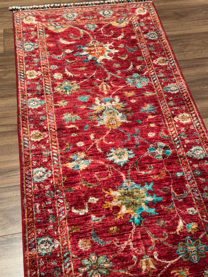 Sultani Binbirgece Runner Original Hand-Woven Red Vegetable Dyed Wool Carpet 0.82x233 1.91 Square Meters - 3x6 ft