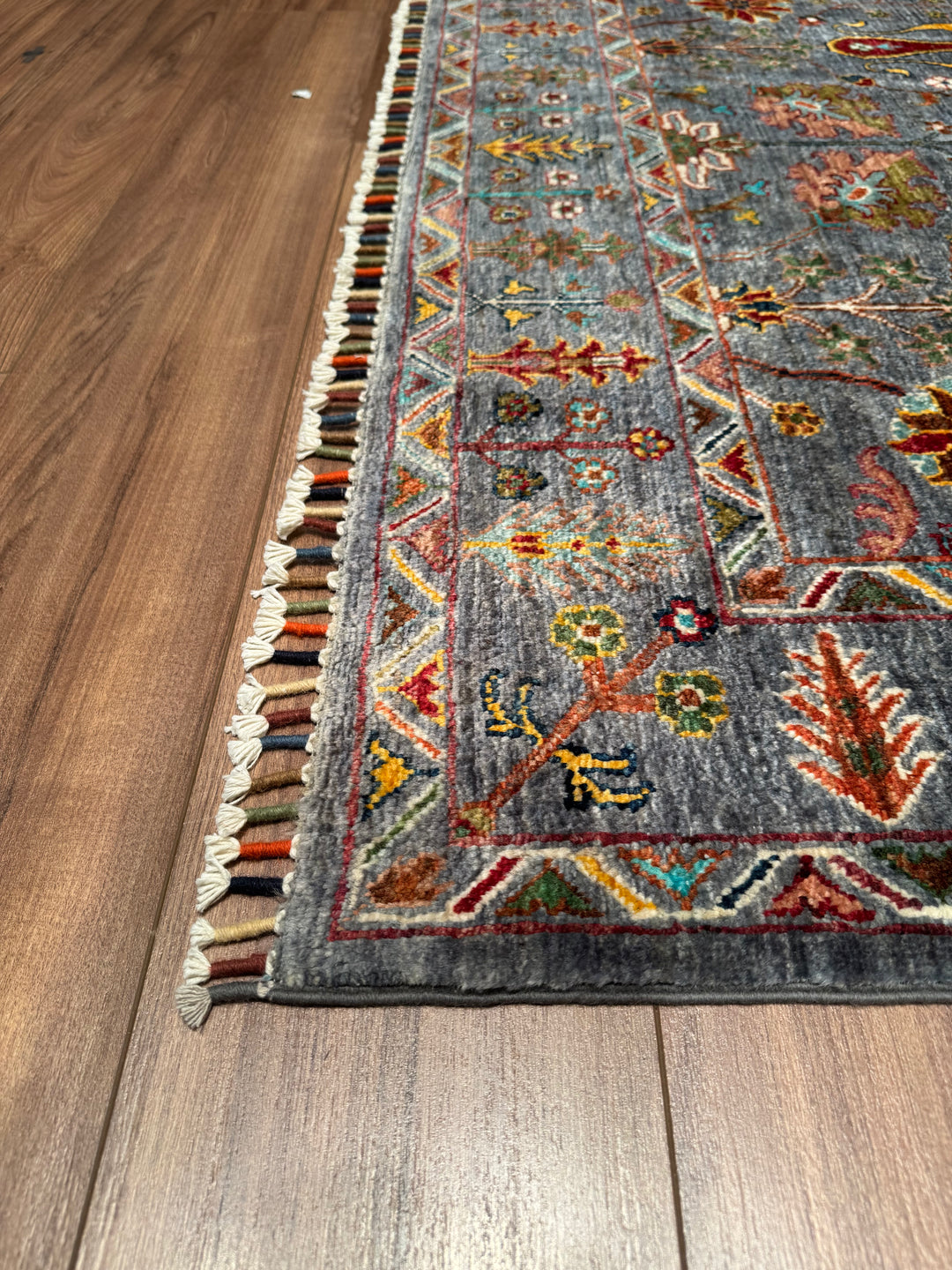 Sultani Floral Original Hand Woven Gray Vegetable Dyed Wool Carpet 152x198 3.01 Square Meters - 5x6 ft