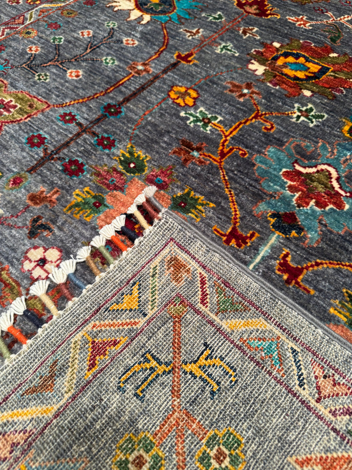 Sultani Floral Original Hand Woven Gray Vegetable Dyed Wool Carpet 152x198 3.01 Square Meters - 5x6 ft