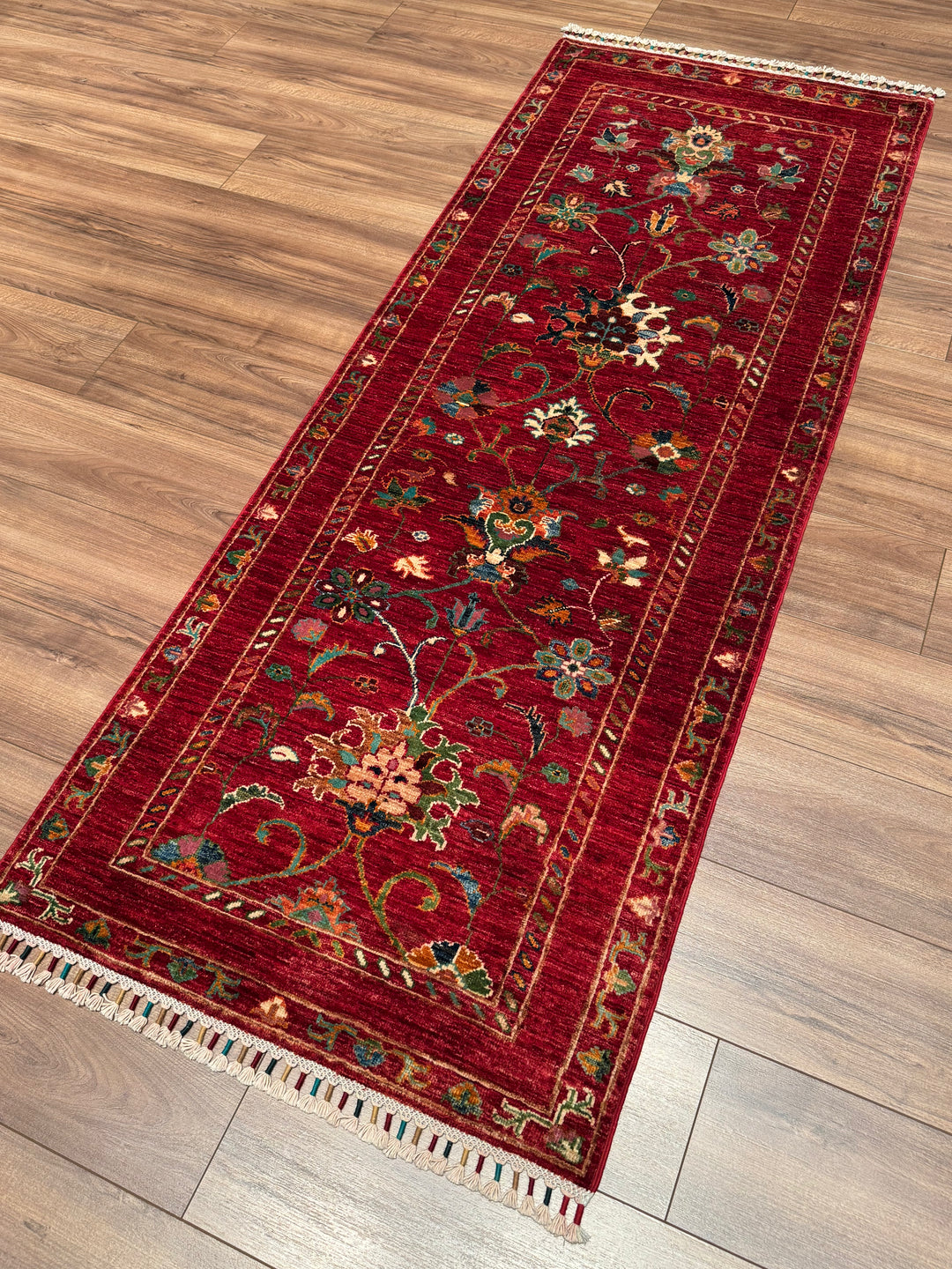 Sultani Binbirgece Yolluk Orijinal El Dokuması Kırmızı Kök Boya Yün Halı 0.79x208 1.64 Metrekare - 3x6 ft