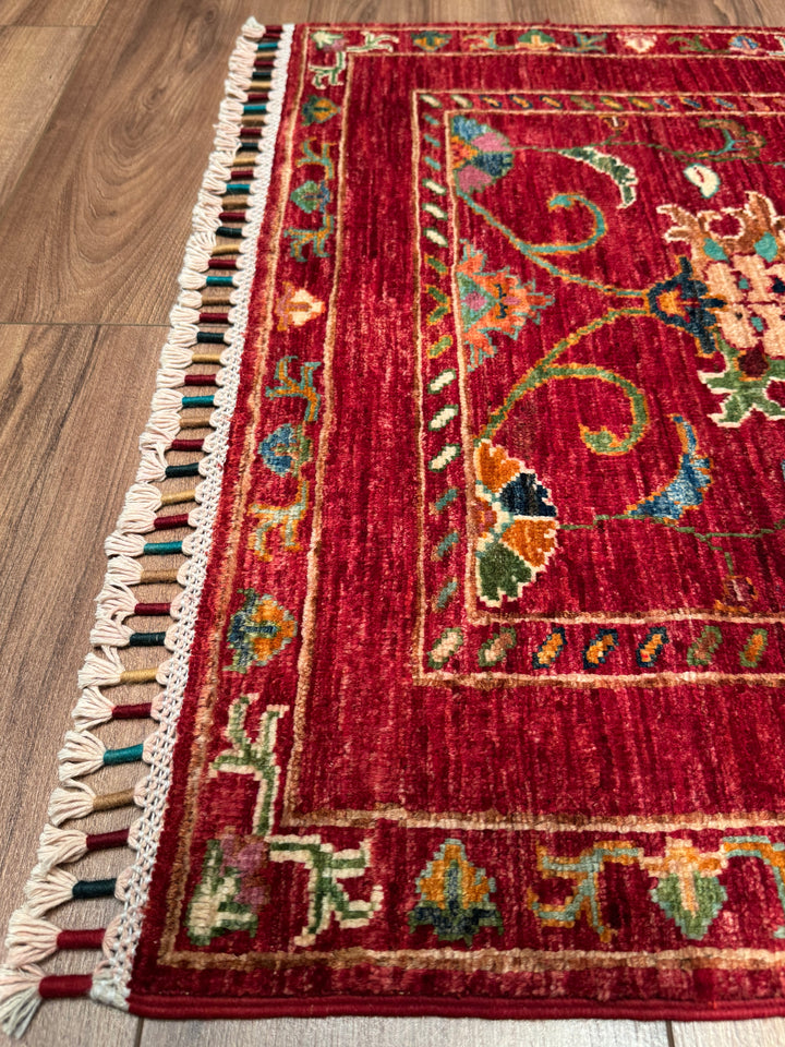 Sultani Binbirgece Yolluk Orijinal El Dokuması Kırmızı Kök Boya Yün Halı 0.79x208 1.64 Metrekare - 3x6 ft