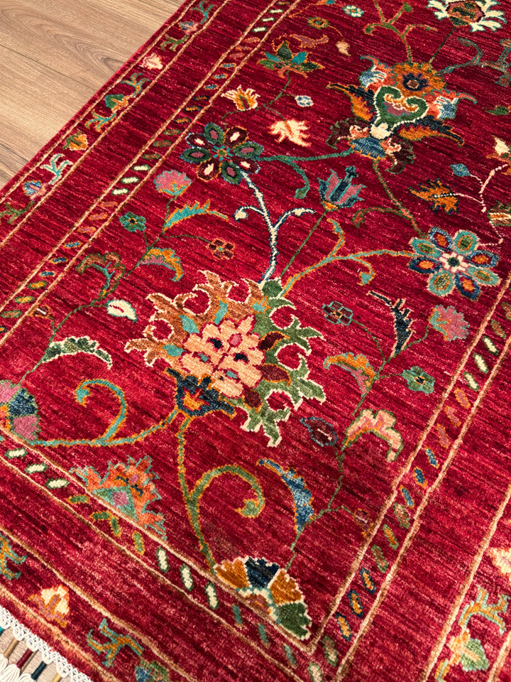 Sultani Binbirgece Yolluk Orijinal El Dokuması Kırmızı Kök Boya Yün Halı 0.79x208 1.64 Metrekare - 3x6 ft