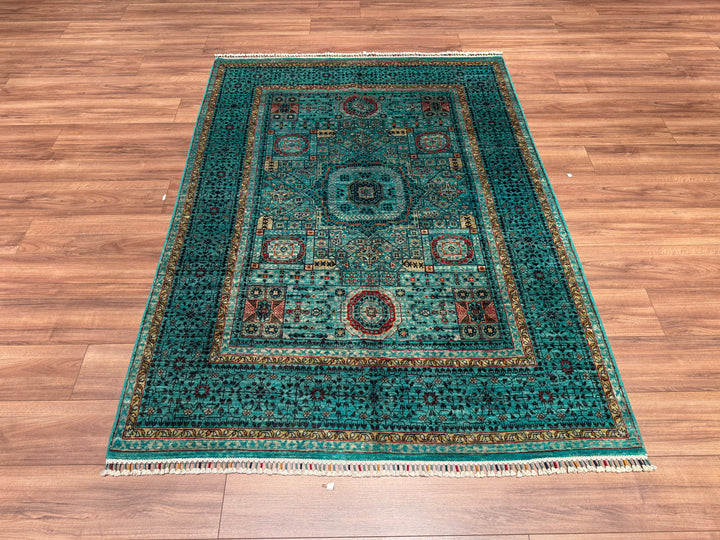 Memlük Orjinal El Dokuması Turkuaz Kök Boya Yün Halı 152x207 3.15 Metrekare - 5x6 ft