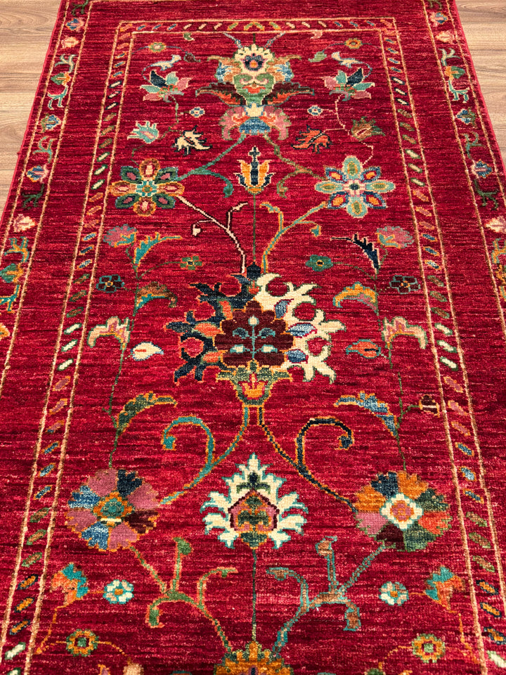 Sultani Binbirgece Yolluk Orijinal El Dokuması Kırmızı Kök Boya Yün Halı 0.79x208 1.64 Metrekare - 3x6 ft