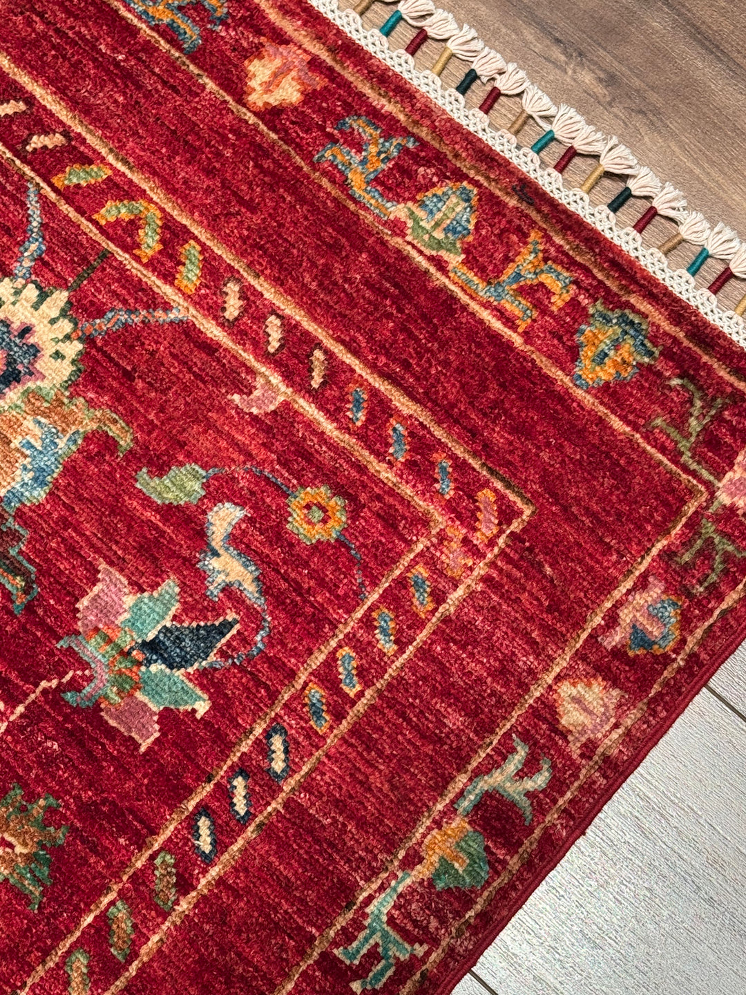 Sultani Binbirgece Yolluk Orijinal El Dokuması Kırmızı Kök Boya Yün Halı 0.79x208 1.64 Metrekare - 3x6 ft