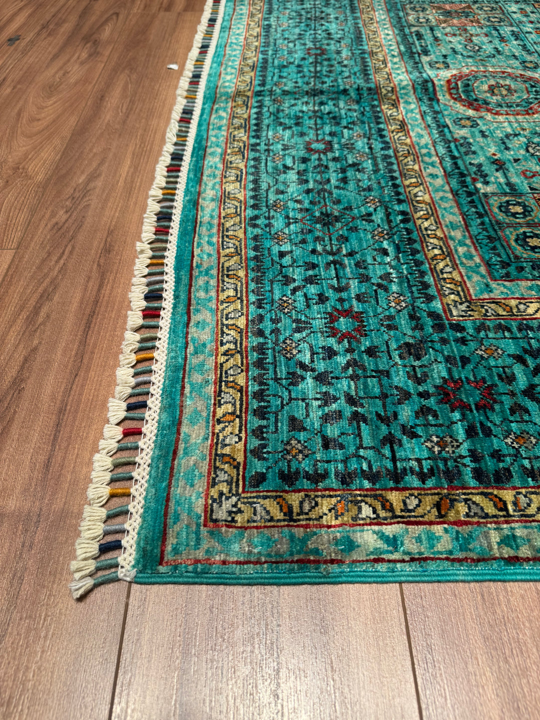 Mamluk Original Hand Woven Turquoise Vegetable Dyed Wool Carpet 152x207 3.15 Square Meters - 5x6 ft