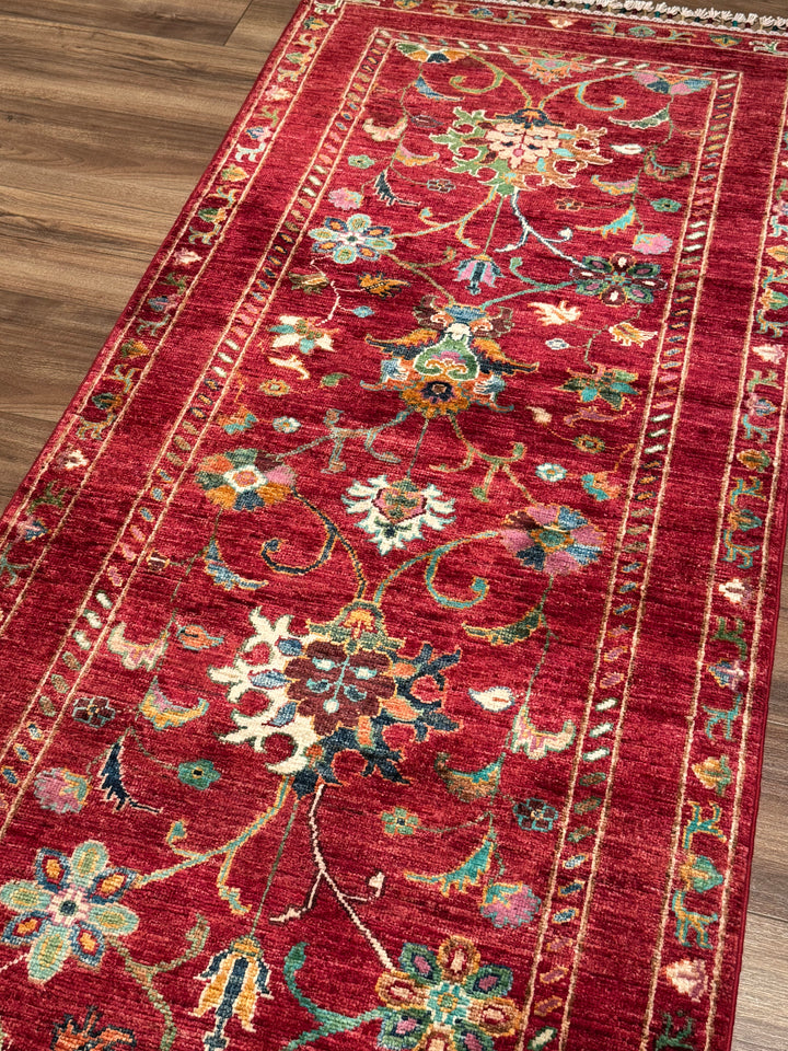 Sultani Binbirgece Yolluk Orijinal El Dokuması Kırmızı Kök Boya Yün Halı 0.79x208 1.64 Metrekare - 3x6 ft