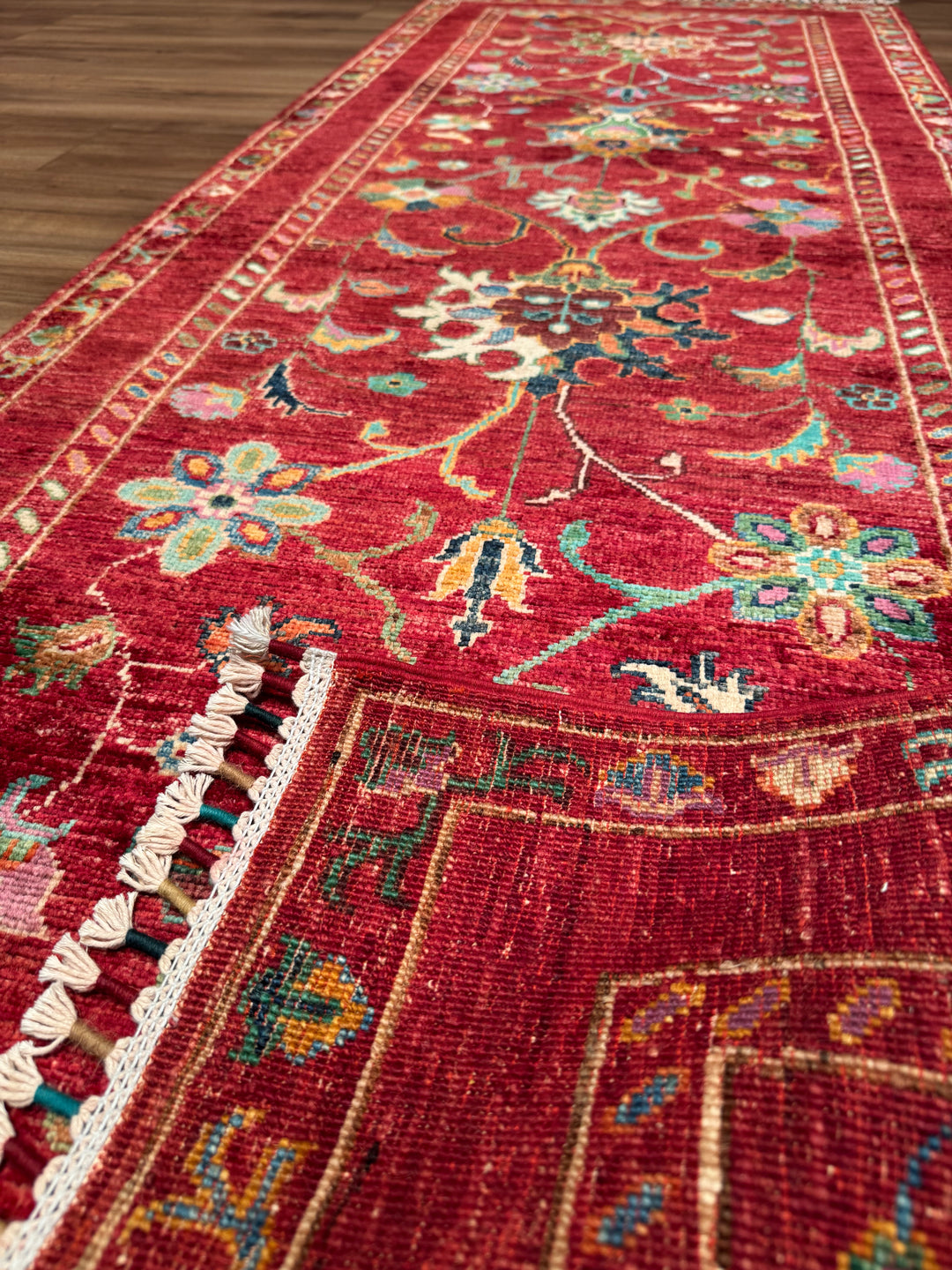 Sultani Binbirgece Yolluk Orijinal El Dokuması Kırmızı Kök Boya Yün Halı 0.79x208 1.64 Metrekare - 3x6 ft