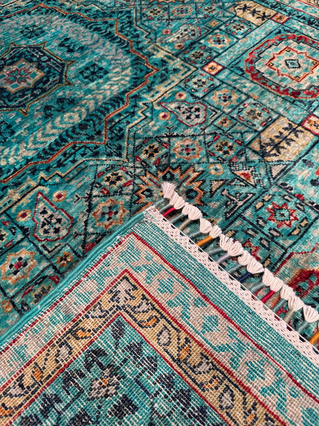 Mamluk Original Hand Woven Turquoise Vegetable Dyed Wool Carpet 152x207 3.15 Square Meters - 5x6 ft