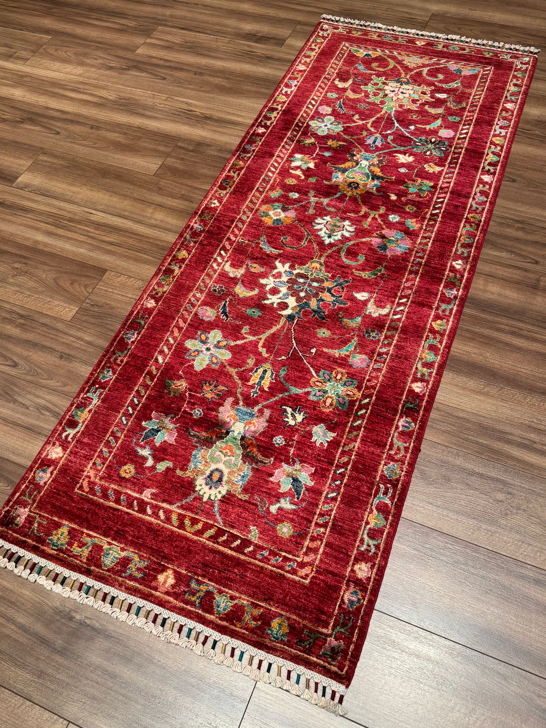 Sultani Binbirgece Yolluk Orijinal El Dokuması Kırmızı Kök Boya Yün Halı 0.79x208 1.64 Metrekare - 3x6 ft