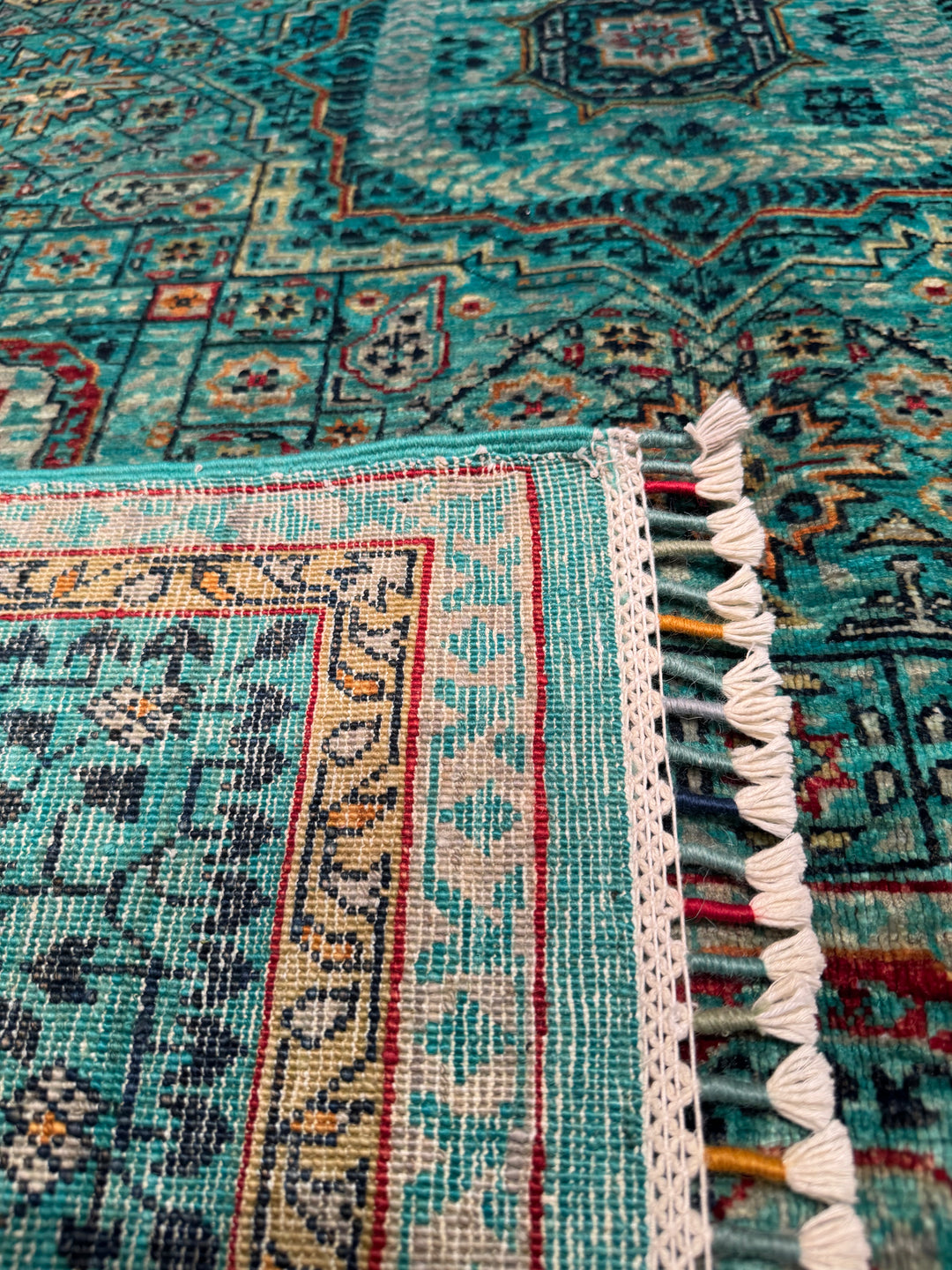 Mamluk Original Hand Woven Turquoise Vegetable Dyed Wool Carpet 152x207 3.15 Square Meters - 5x6 ft