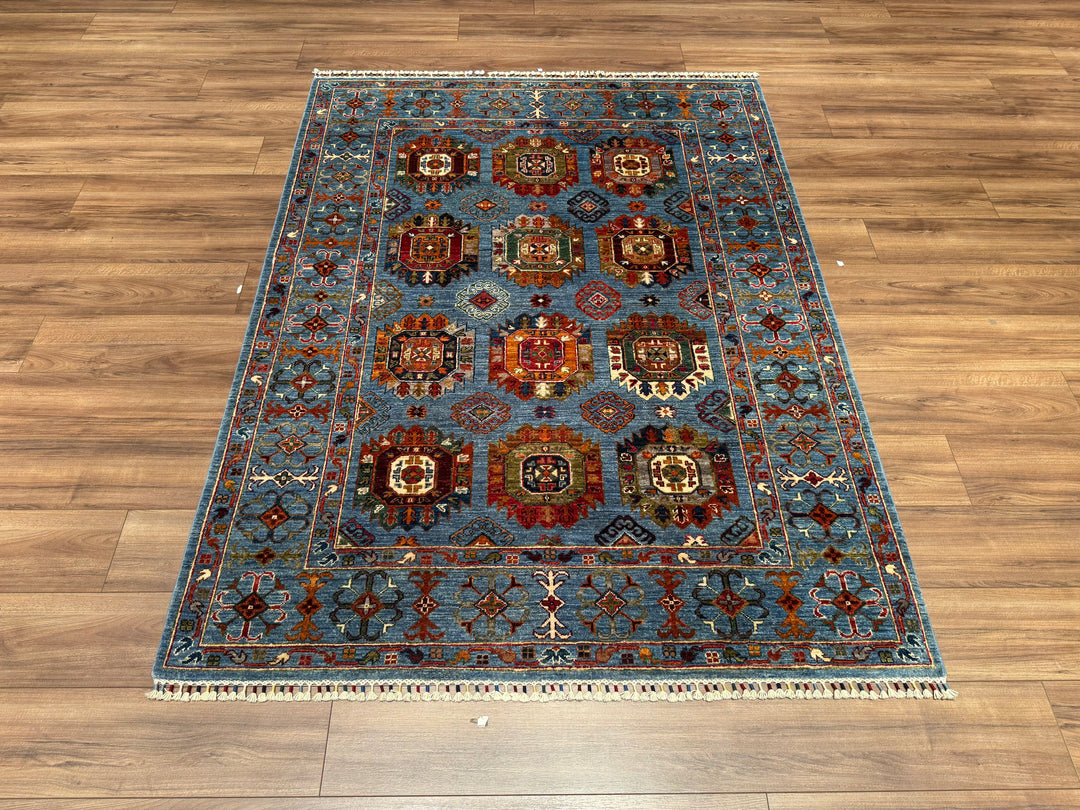 Veziri Original Hand Woven Blue Vegetable Dyed Wool Carpet 155x206 3.19 Square Meters - 5x6 ft