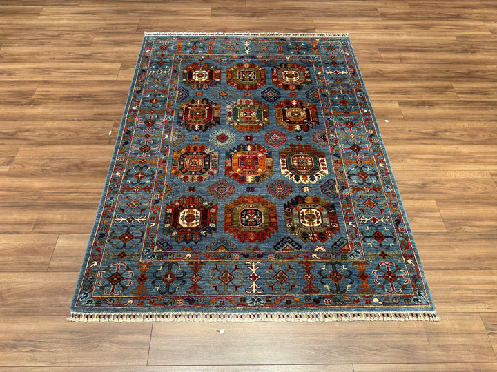 Veziri Orjinal El Dokuması Mavi Kök Boya Yün Halı 155x206 3.19 Metrekare - 5x6 ft