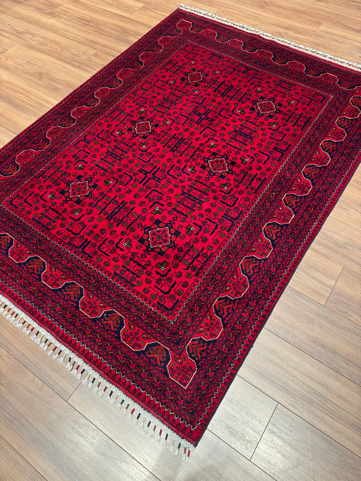 سجادة أفغانية من هامياب، منسوجة يدويًا من الصوف المصبوغ بالجذور، مقاس 148×200، 2.96 متر مربع - 4×6 قدم