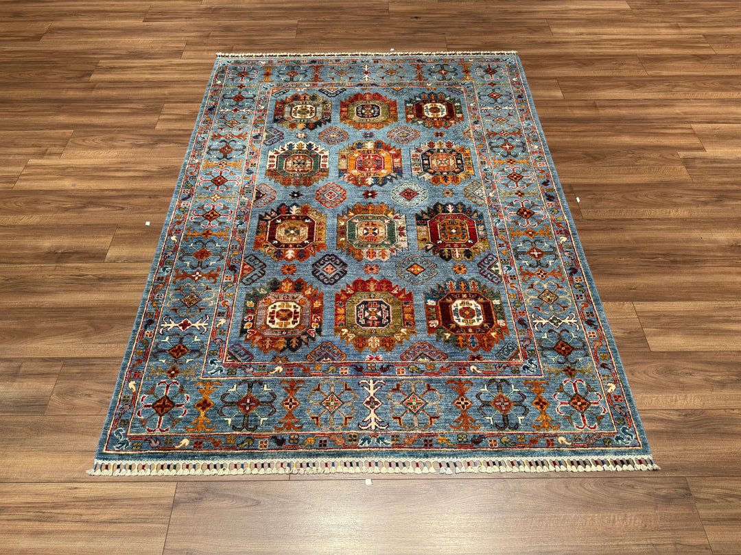 Veziri Original Hand Woven Blue Vegetable Dyed Wool Carpet 155x206 3.19 Square Meters - 5x6 ft