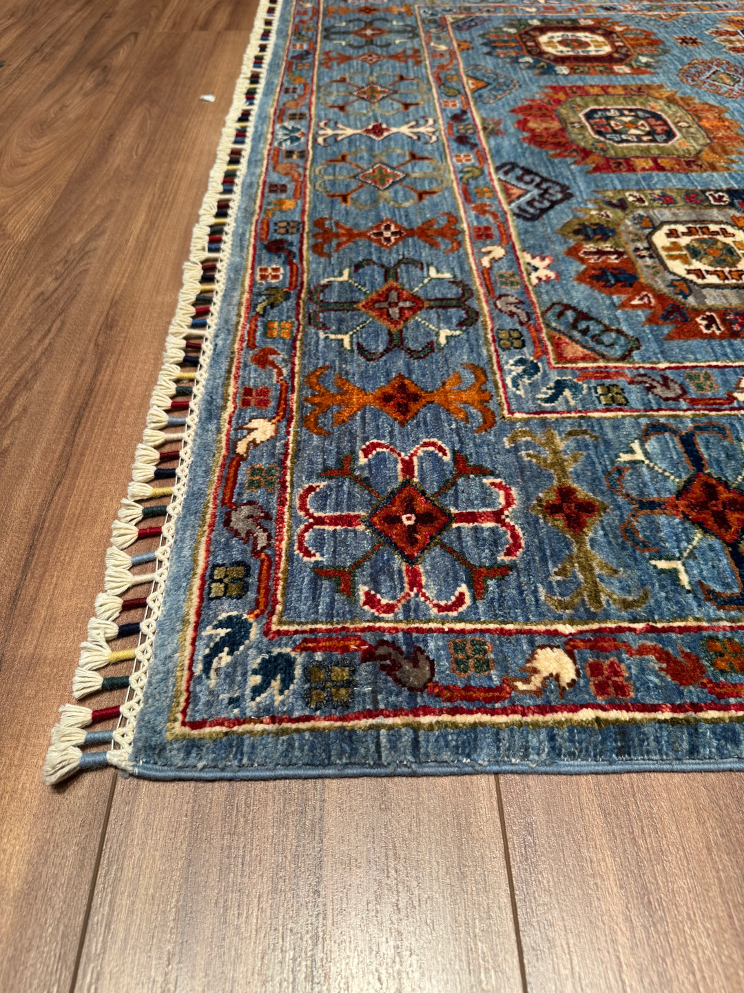 Veziri Original Hand Woven Blue Vegetable Dyed Wool Carpet 155x206 3.19 Square Meters - 5x6 ft