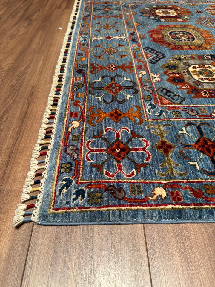 Veziri Original Hand Woven Blue Vegetable Dyed Wool Carpet 155x206 3.19 Square Meters - 5x6 ft