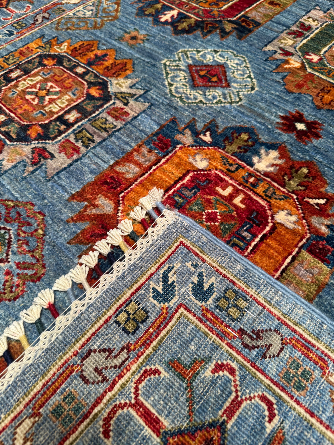 Veziri Original Hand Woven Blue Vegetable Dyed Wool Carpet 155x206 3.19 Square Meters - 5x6 ft