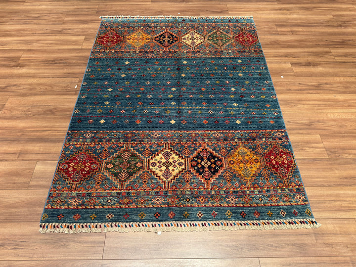 Khorjin Orjinal El Dokuması Mavi Kök Boya Yün Halı 152x202 3.07 Metrekare - 5x6 ft