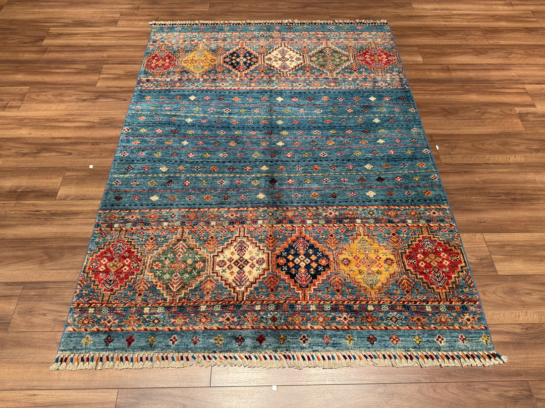 Khorjin Orjinal El Dokuması Mavi Kök Boya Yün Halı 152x202 3.07 Metrekare - 5x6 ft