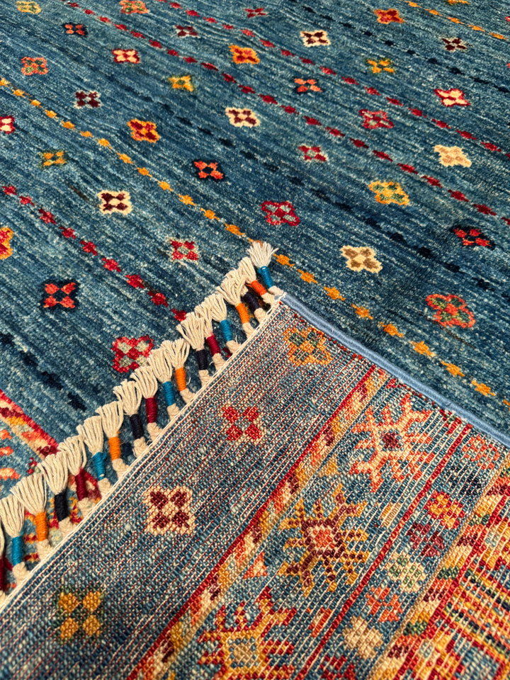 Khorjin Original Hand Woven Blue Vegetable Dyed Wool Carpet 152x202 3.07 Square Meters - 5x6 ft