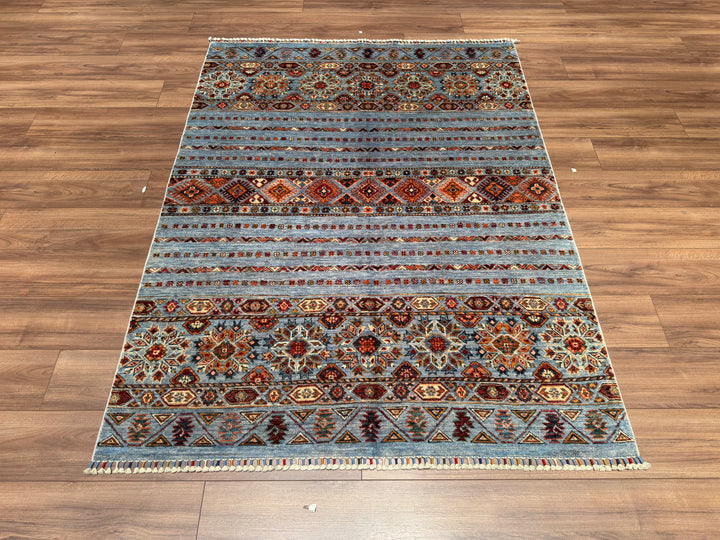 Khorjin Orjinal El Dokuması Mavi Kök Boya Yün Halı 148x196 2.90 Metrekare - 5x6 ft