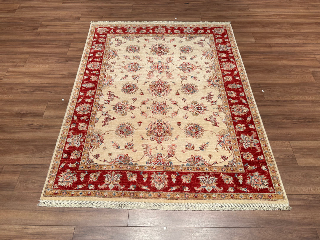 Uşak Original Hand Woven Beige Red Vegetable Dyed Wool Carpet 150x194 2.91 Square Meters - 5x6 ft