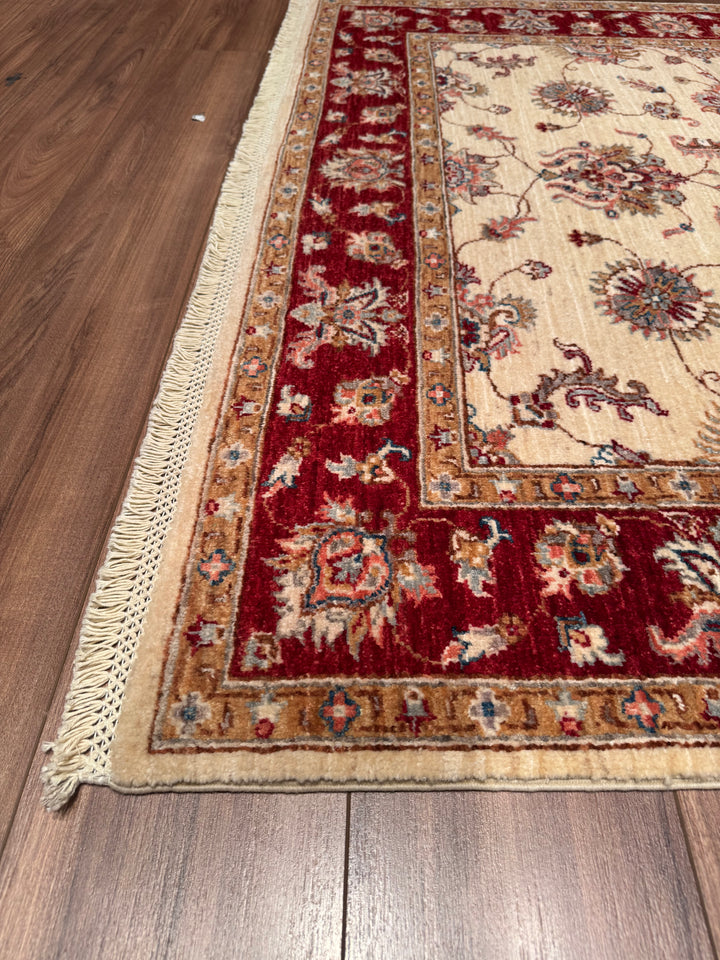 Uşak Original Hand Woven Beige Red Vegetable Dyed Wool Carpet 150x194 2.91 Square Meters - 5x6 ft