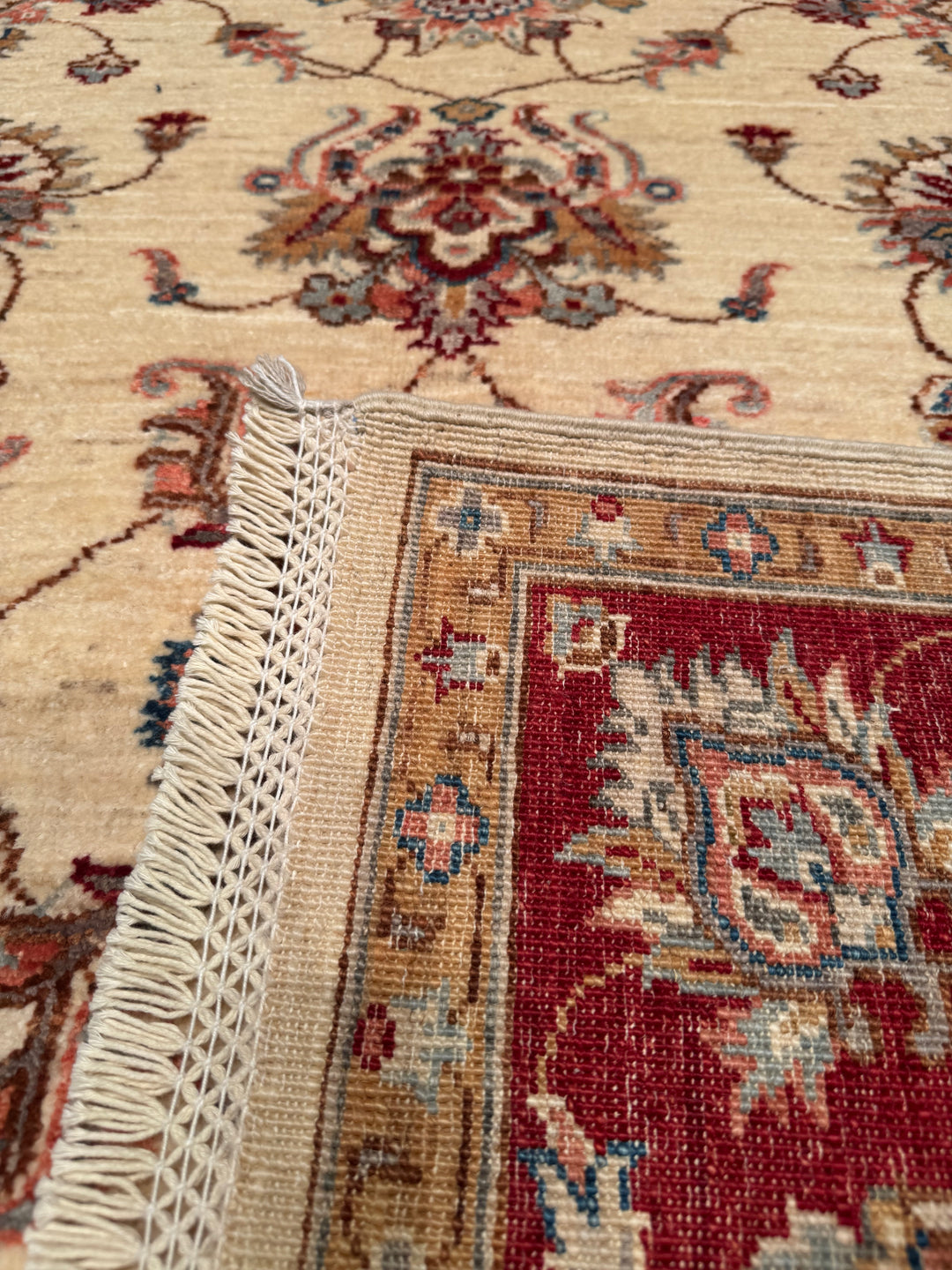 Uşak Original Hand Woven Beige Red Vegetable Dyed Wool Carpet 150x194 2.91 Square Meters - 5x6 ft