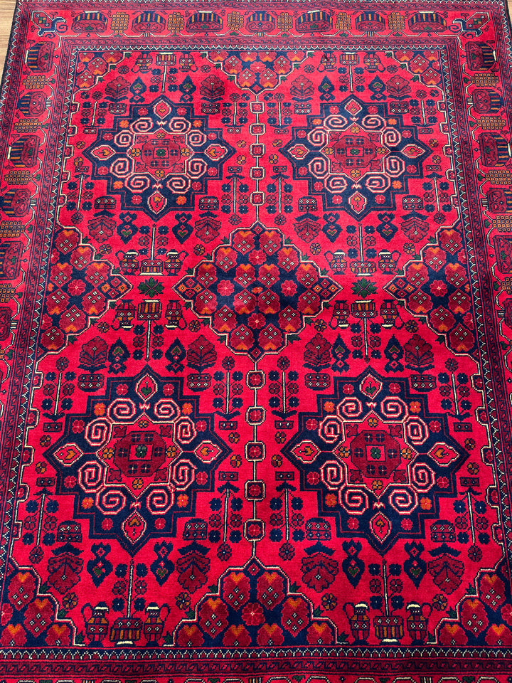 سجادة أفغانية من هامياب، منسوجة يدويًا من الصوف المصبوغ بالجذور، مقاس 147×197، 2.90 متر مربع - 4×6 قدم