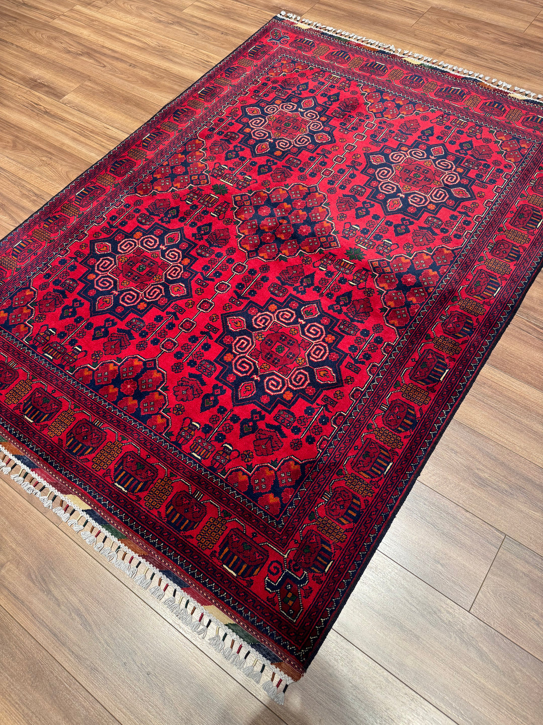 سجادة أفغانية من هامياب، منسوجة يدويًا من الصوف المصبوغ بالجذور، مقاس 147×197، 2.90 متر مربع - 4×6 قدم