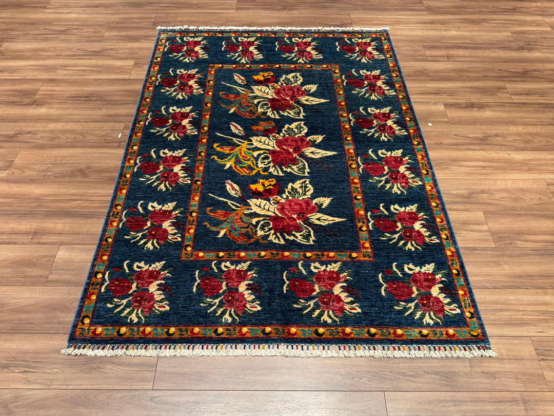 Karabakh Original Hand Woven Blue Vegetable Dyed Wool Carpet 156x210 3.28 Square Meters - 5x6 ft