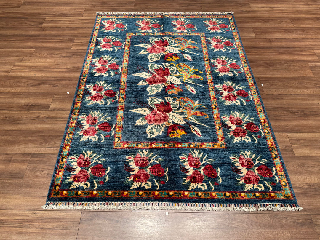 Karabakh Original Hand Woven Blue Vegetable Dyed Wool Carpet 156x210 3.28 Square Meters - 5x6 ft