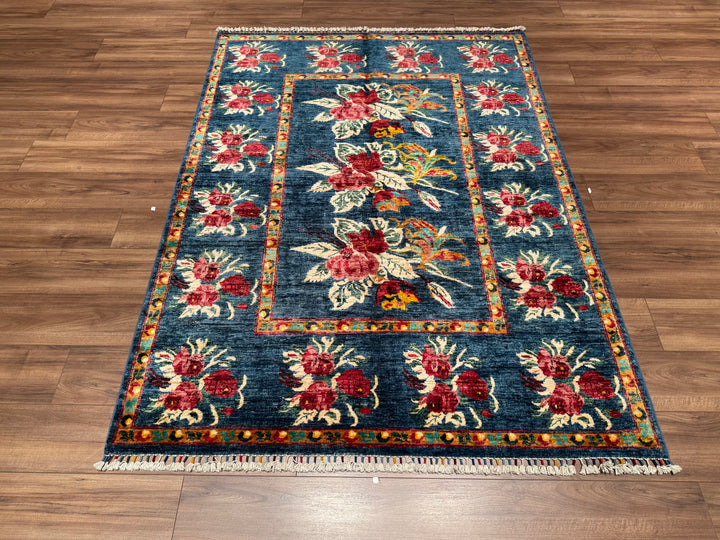 Karabakh Original Hand Woven Blue Vegetable Dyed Wool Carpet 156x210 3.28 Square Meters - 5x6 ft