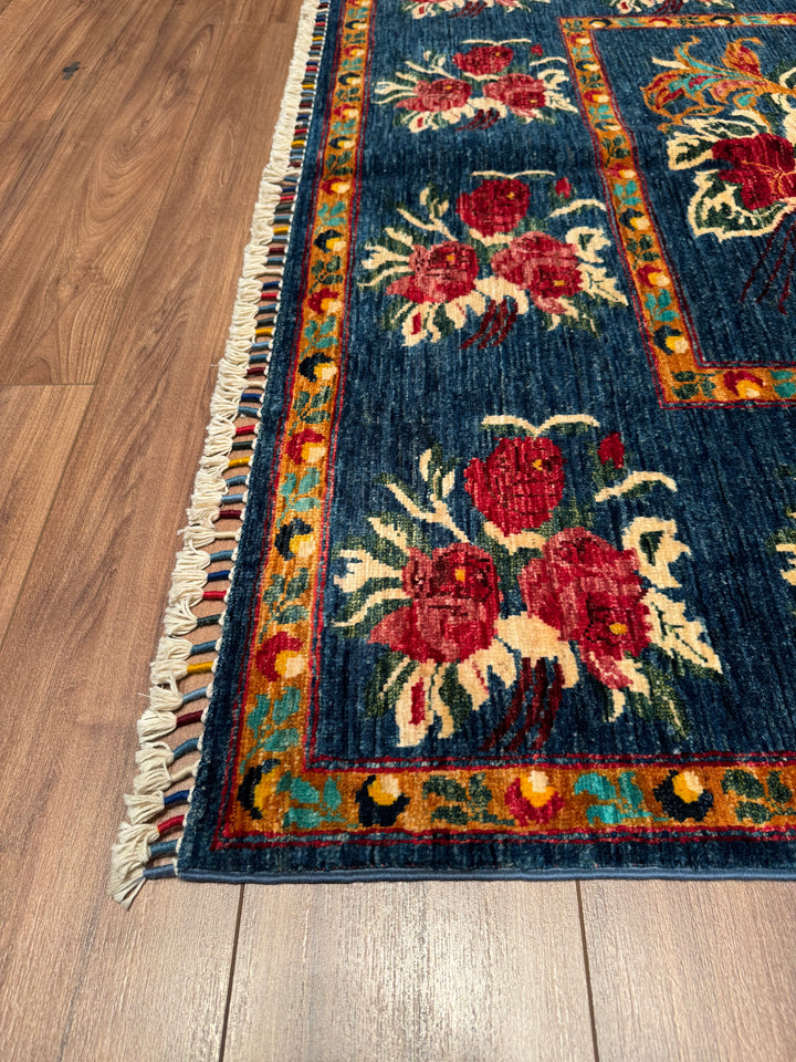 Karabakh Original Hand Woven Blue Vegetable Dyed Wool Carpet 156x210 3.28 Square Meters - 5x6 ft