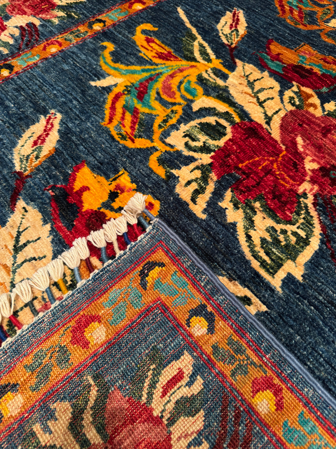 Karabakh Original Hand Woven Blue Vegetable Dyed Wool Carpet 156x210 3.28 Square Meters - 5x6 ft