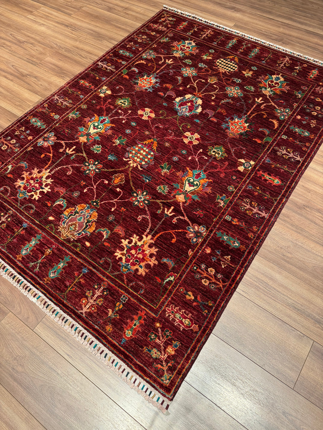 Sultani Binbirgece Orijinal El Dokuması Kırmızı Kök Boya Yün Halı 147x203 2.98 Metrekare - 5x6 ft