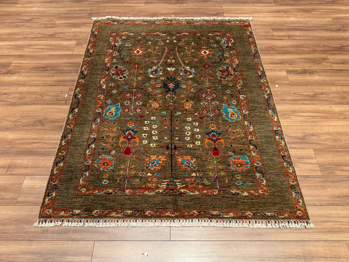 Sultani Binbirgece Original Hand Woven Brown Vegetable Dyed Wool Carpet 156x192 3 Square Meters - 5x6 ft