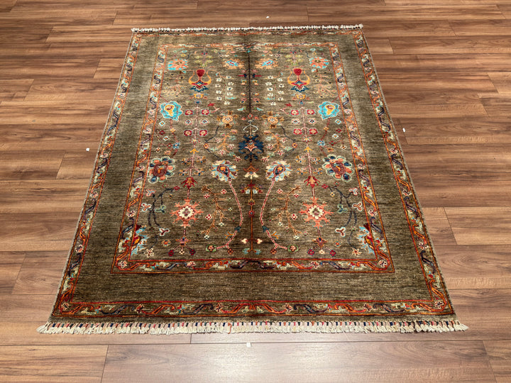 Sultani Binbirgece Orjinal El Dokuması Kahverengi Kök Boya Yün Halı 156x192 3 Metrekare - 5x6 ft