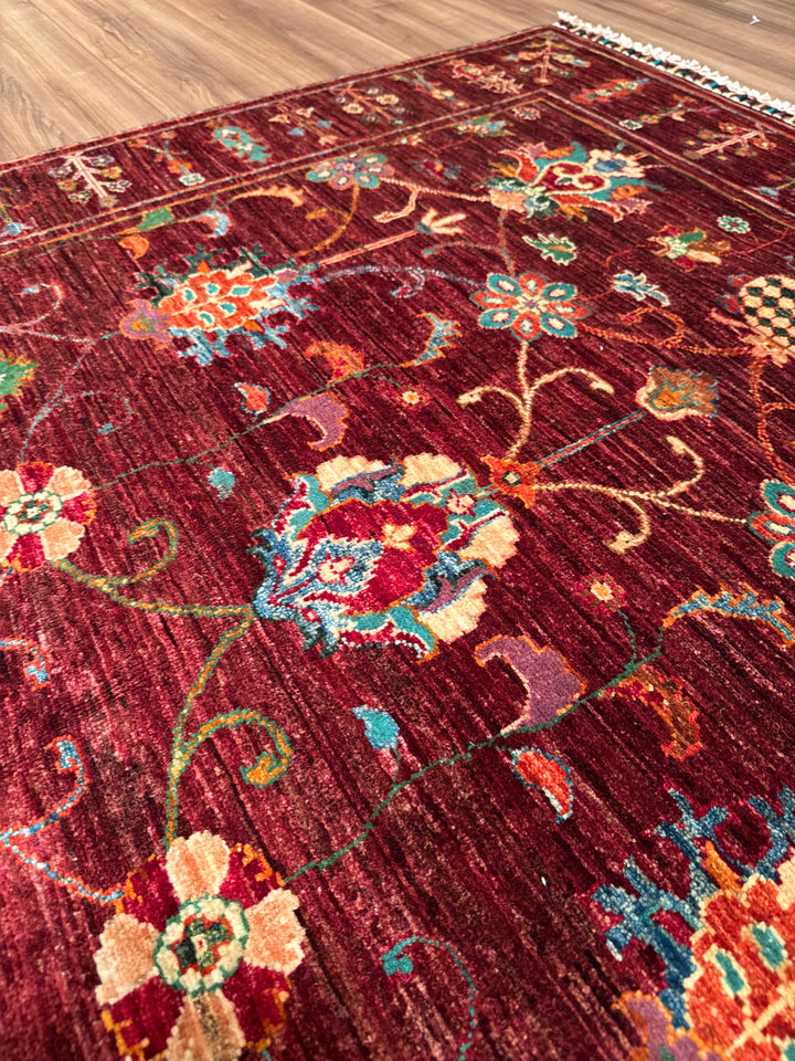 Sultani Binbirgece Orijinal El Dokuması Kırmızı Kök Boya Yün Halı 147x203 2.98 Metrekare - 5x6 ft