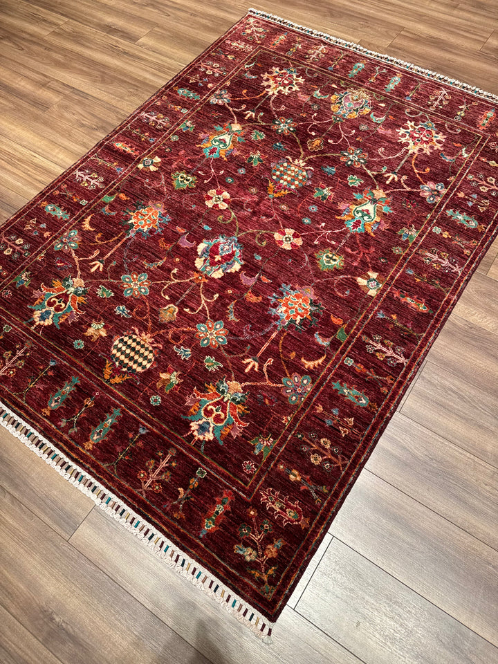 Sultani Binbirgece Orijinal El Dokuması Kırmızı Kök Boya Yün Halı 147x203 2.98 Metrekare - 5x6 ft