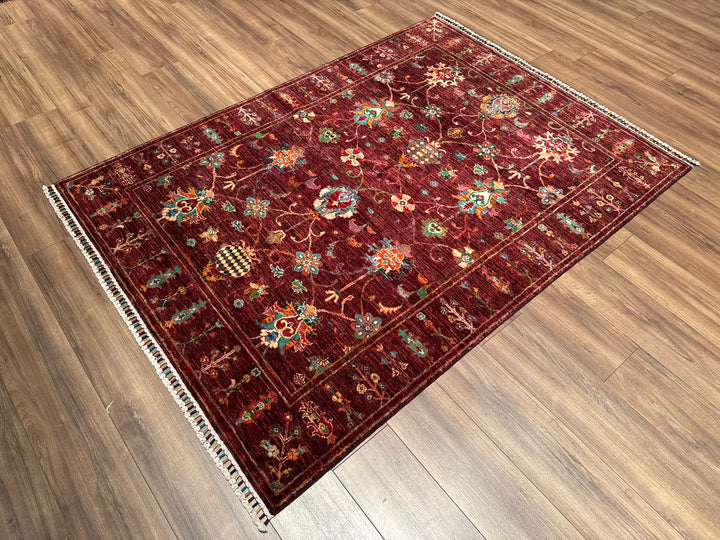 Sultani Binbirgece Orijinal El Dokuması Kırmızı Kök Boya Yün Halı 147x203 2.98 Metrekare - 5x6 ft
