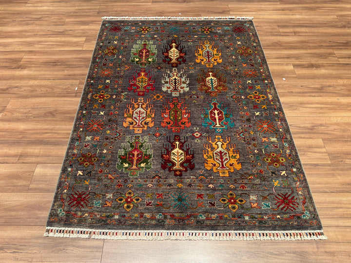 Veziri Original Hand Woven Gray Vegetable Dyed Wool Carpet 152x203 3.09 Square Meters - 5x6 ft