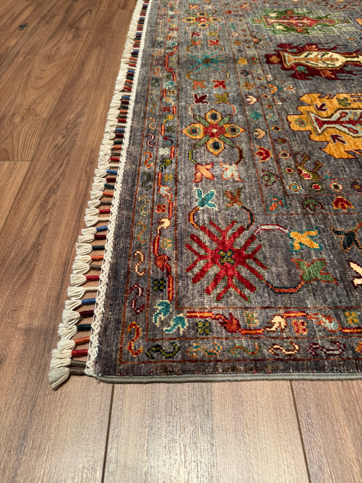 Veziri Original Hand Woven Gray Vegetable Dyed Wool Carpet 152x203 3.09 Square Meters - 5x6 ft