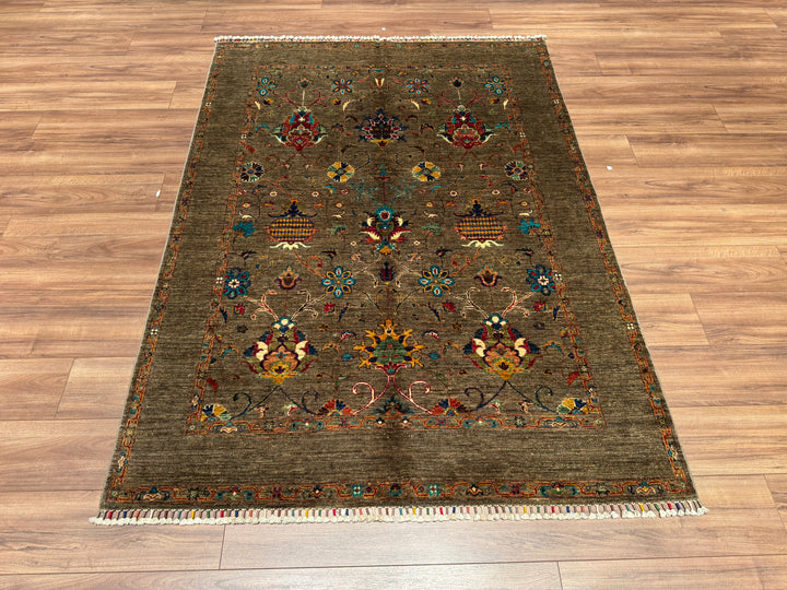 Sultani Binbirgece Orjinal El Dokuması Kahverengi Kök Boya Yün Halı 151x207 3.13 Metrekare - 5x6 ft