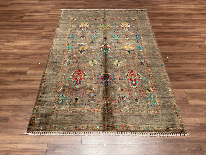 Sultani Binbirgece Orjinal El Dokuması Kahverengi Kök Boya Yün Halı 151x207 3.13 Metrekare - 5x6 ft