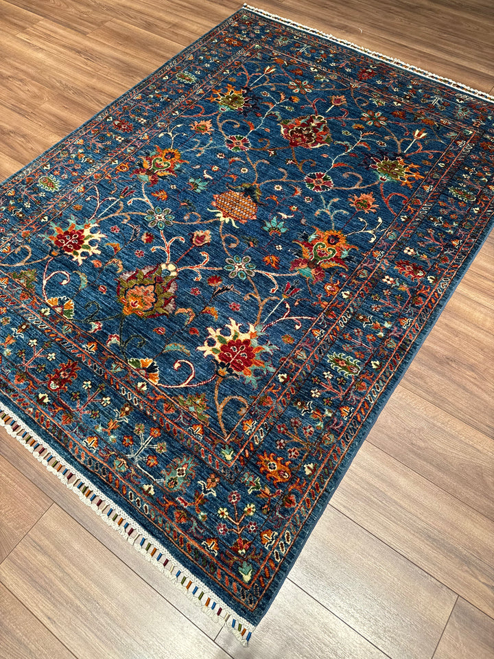 Sultani Binbirgece Original Hand-Woven Blue Vegetable Dyed Wool Carpet 153x203 3.11 Square Meters - 5x6 ft