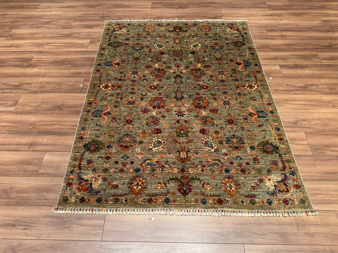 Sultani Binbirgece Orjinal El Dokuması Bej Kök Boya Yün Halı 156x205 3.20 Metrekare - 5x6 ft