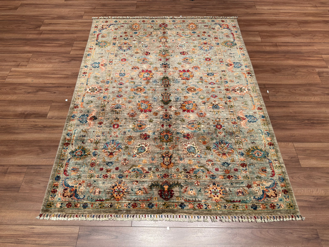 Sultani Binbirgece Orjinal El Dokuması Bej Kök Boya Yün Halı 156x205 3.20 Metrekare - 5x6 ft